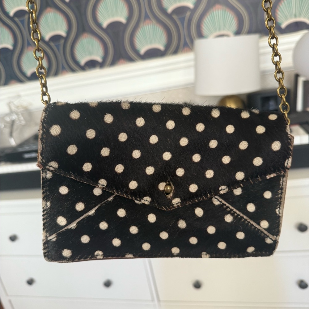 Madewell Black and Cream Polka Dot Clutch